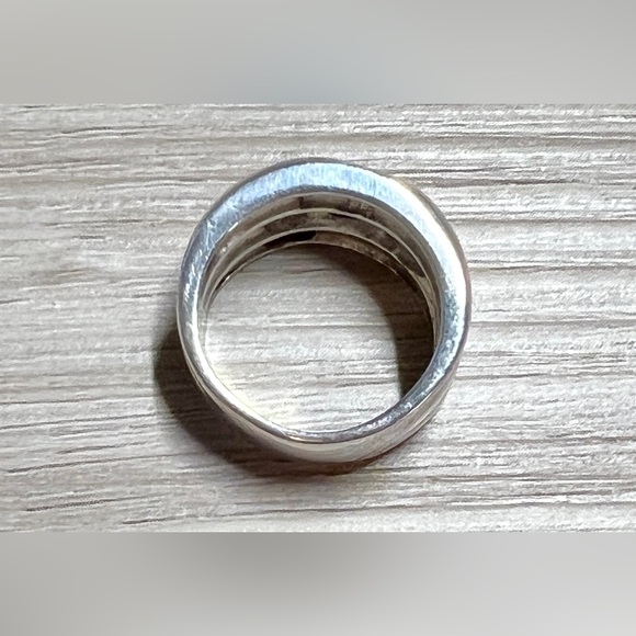 Vintage Designer Signed BV Sterling Silver & 14K Gold Wide Band Ring, Size 6.5 - Picture 6 of 13